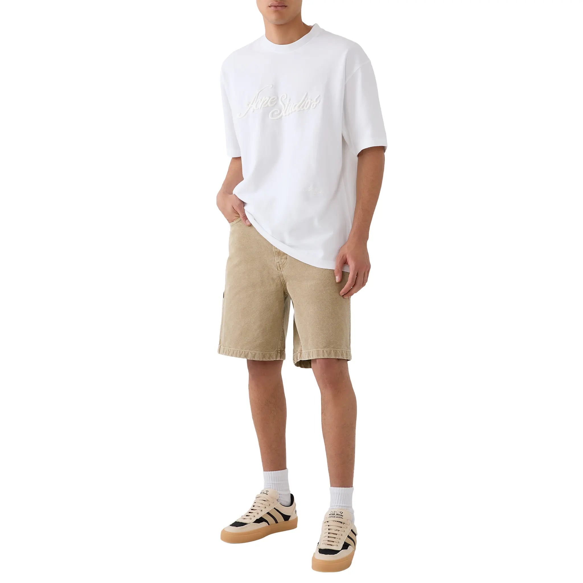 Front View of Preloved - Acne Studios Exford Tourist Logo White T-Shirt